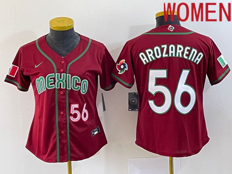 Women 2023 World Cub Mexico #56 Arozarena Red Nike MLB Jersey5
